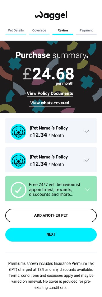 Purchase summary exploration with two policies and what's covered.