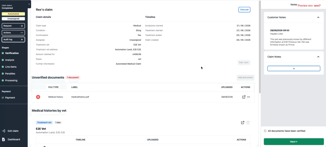 Audit trail showing how claim activity and decisions are recorded and reviewed.