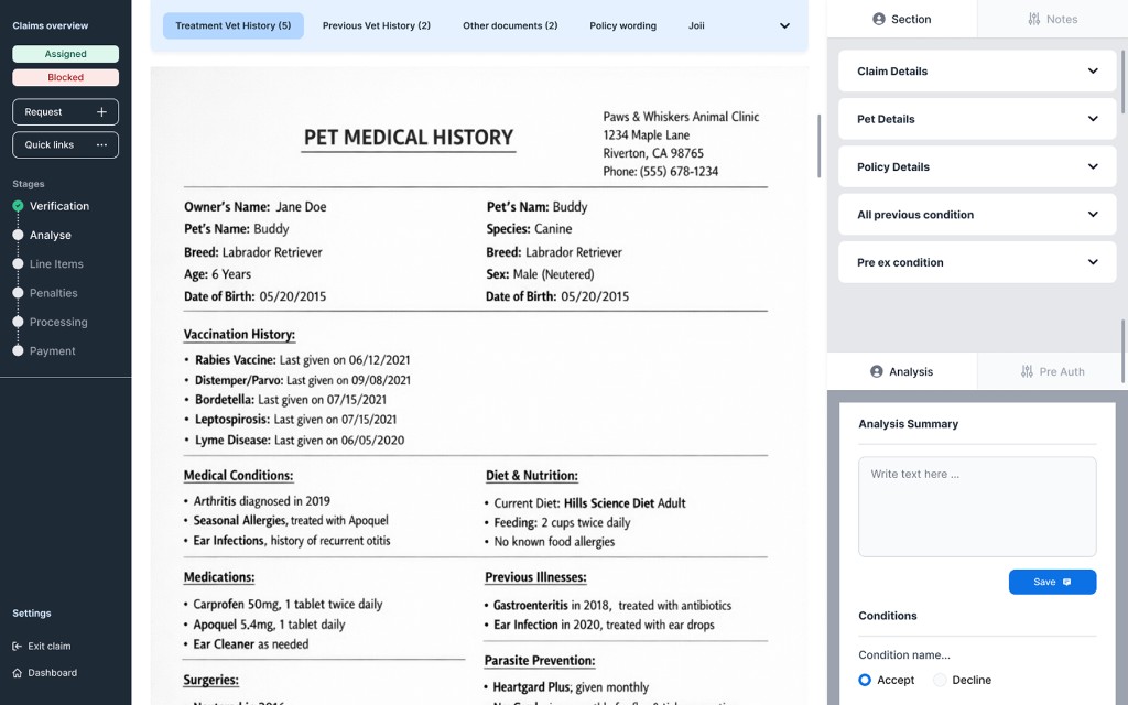 Analyse stage of the claims platform.