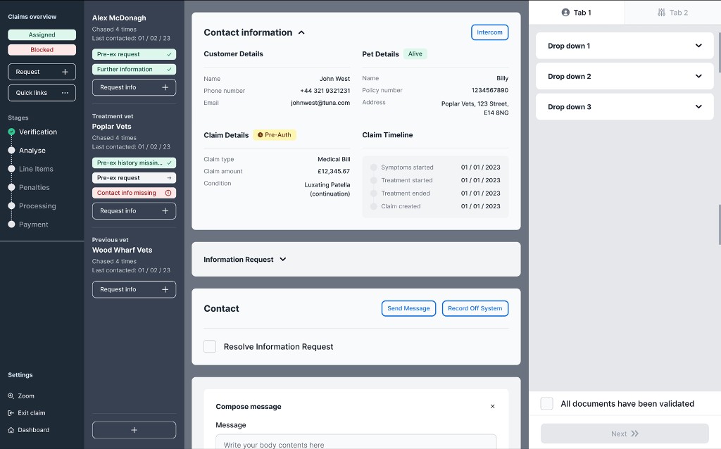 Information requested stage of the claims platform.