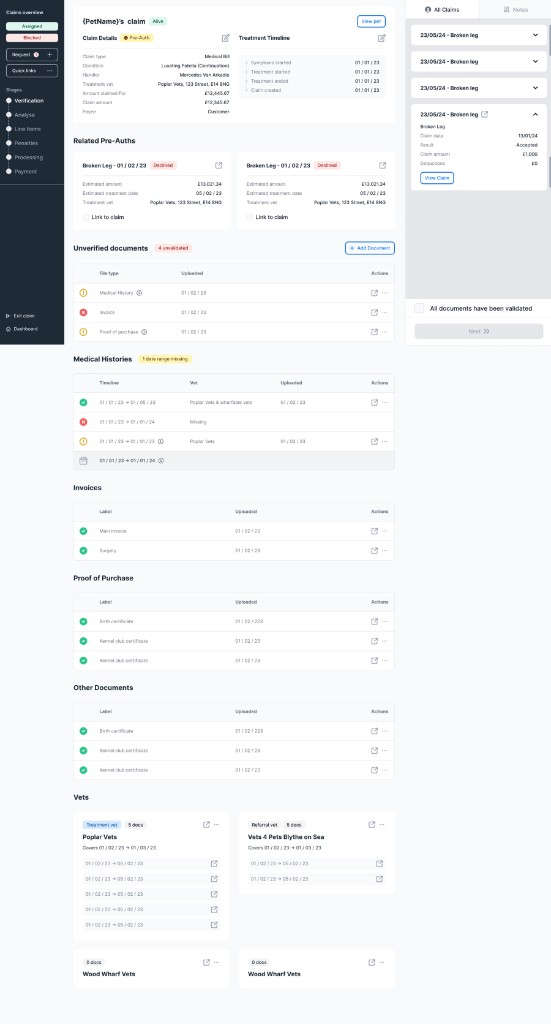 Verification stage of the claims platform.