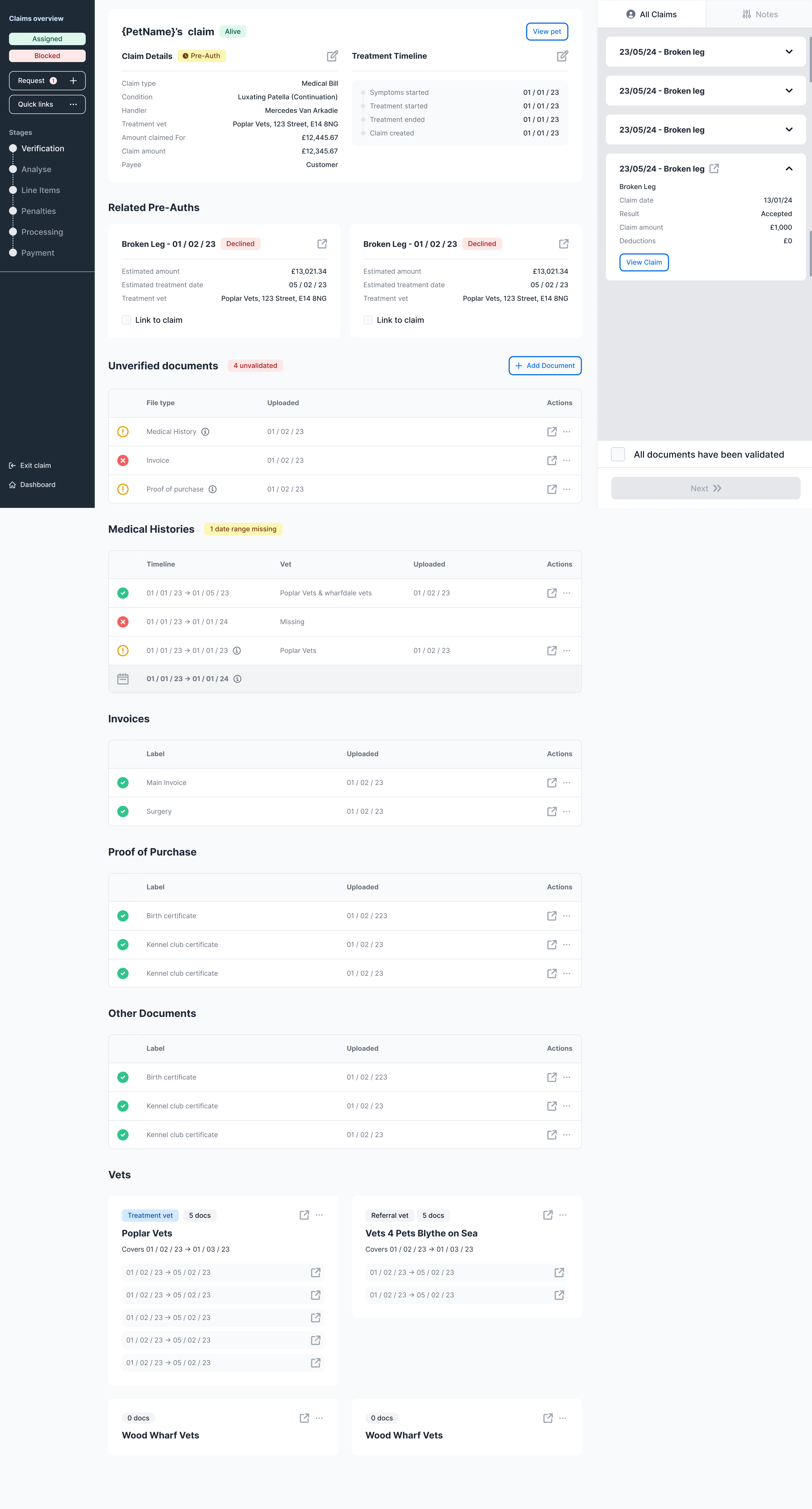 Verification page of the Waggel claims platform.
